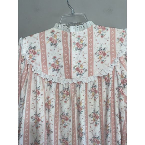 Vintage LL Bean By Lanz Flannel Nightgown Floral Ruffle Cottage Prairie Pink XL - Picture 11 of 16